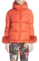 Women's Moncler Effraie Hooded Down Coat With Removable Genuine Fox Fur Cuffs - Orange