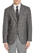 Men's Eleventy Trim Fit Plaid Wool Blend Sport Coat Us / 48 Eu R - Grey