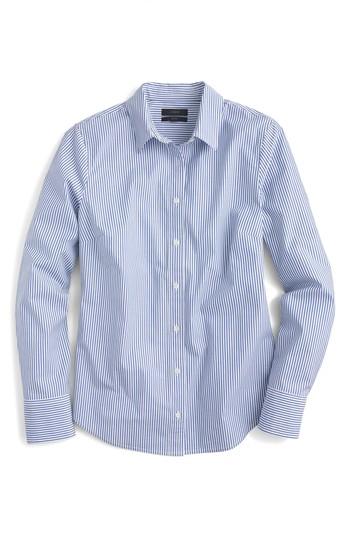 Women's J.crew Classic Stripe Stretch Perfect Cotton Shirt, Size - Blue