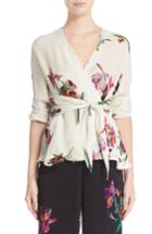 Women's Etro Floral & Bird Print Silk Wrap Blouse