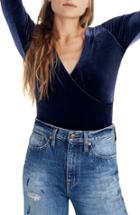Women's Madewell Faux Wrap Velvet Bodysuit, Size - Blue