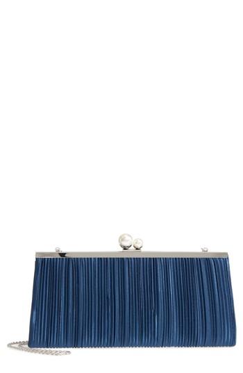 Nina Anella Pleated Satin Frame Clutch - Blue