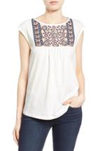 Women's Caslon Embroidered Cap Sleeve Knit Top - Ivory