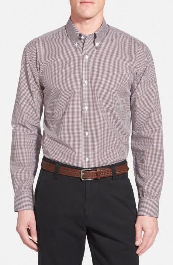 Men's Cutter & Buck 'epic Easy Care' Classic Fit Wrinkle Free Gingham Sport Shirt, Size - Burgundy (online Only)