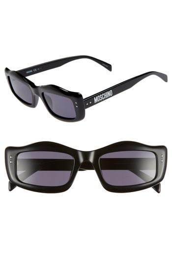 Women's Moschino 51mm Rectangle Sunglasses - Black