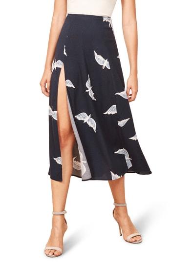 Women's Reformation Zoe Side Slit Midi Skirt - Blue