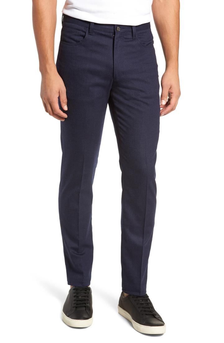 Men's Berle Manufacturing Five-pocket Stretch Solid Wool & Cotton Trousers - Blue