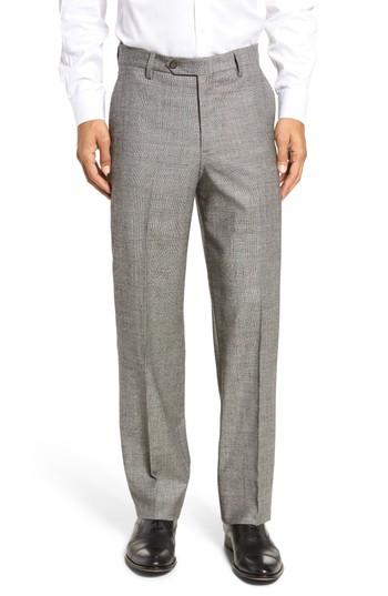 Men's Berle Flat Front Stretch Plaid Wool Trousers - Black