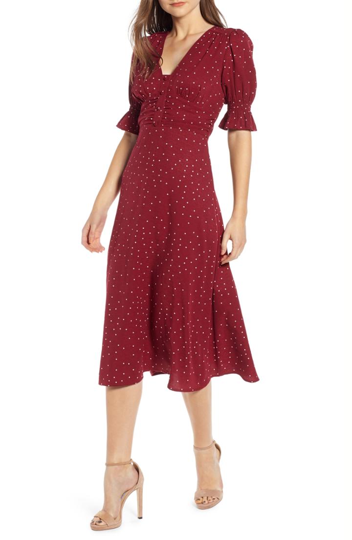 Women's Moon River Polka Dot Midi Dress - Burgundy