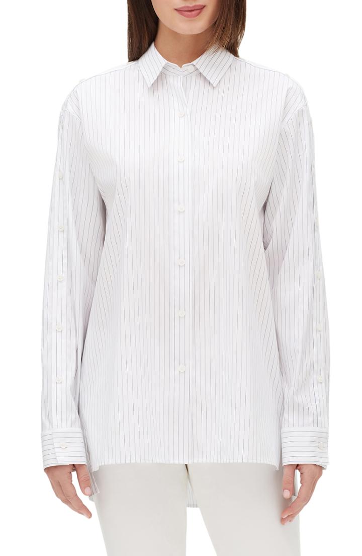 Women's Lafayette 148 New York Trinity Stanford Stripe Shirt - White