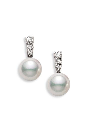 Women's Mikimoto 'morning Dew' Akoya Cultured Pearl & Diamond Earrings