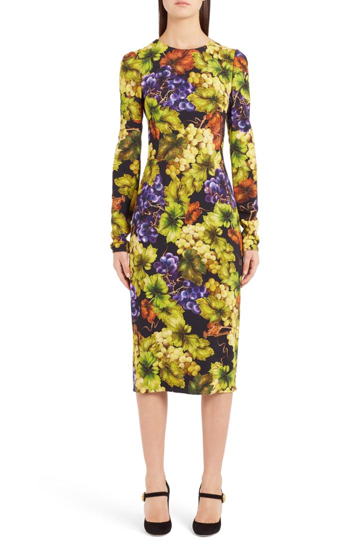 Women's Dolce & Gabbana Grape Print Cady Body-con Dress Us / 38 It - Black
