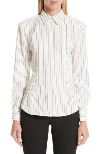 Women's Sara Battaglia Pinstripe Wool Shirt Us / 44 It - White