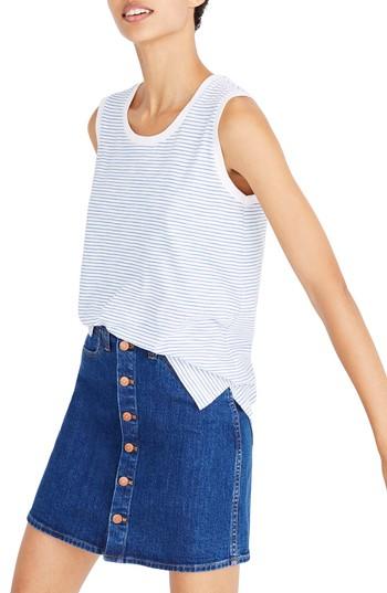 Women's Madewell Whisper Cotton Stripe Muscle Tank, Size - Blue