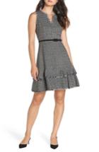 Women's Eliza J Ruffle Fit & Flare Tweed Dress - Black