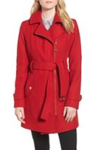 Women's Michael Michael Kors Belted Wool Blend Coat With Detachable Hood - Red
