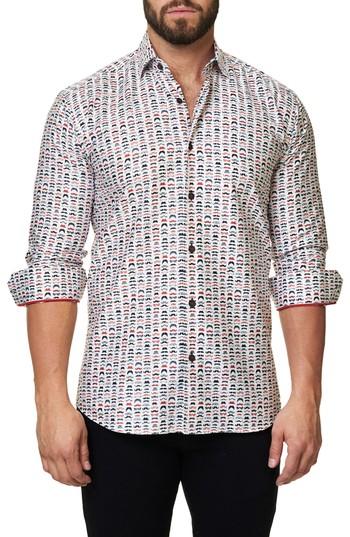 Men's Maceoo Luxor Funky Mustache Trim Fit Sport Shirt (l) - White