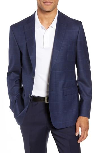 Men's John W. Nordstrom Traditional Fit Windowpane Wool Sport Coat R - Blue