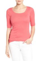 Women's Caslon Ballet Neck Cotton & Modal Knit Elbow Sleeve Tee - Red