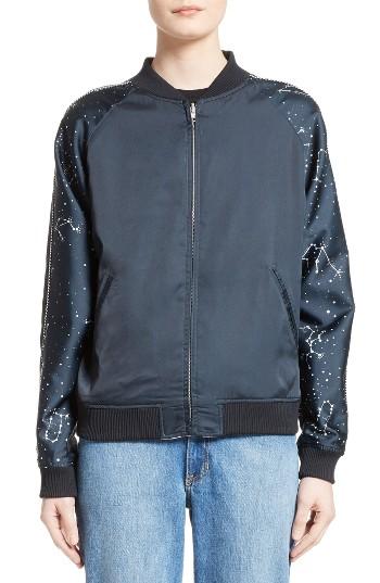Women's Opening Ceremony Night Sky Reversible Silk Bomber Jacket - Black