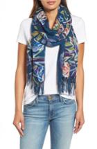 Women's Nordstrom Pressed Flowers Tissue Weight Wool & Cashmere Scarf, Size - Blue/green
