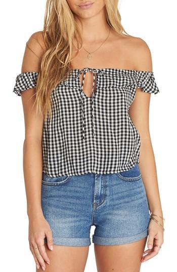 Women's Billabong Peach Kisses Gingham Off The Shoulder Top - Black