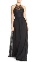 Women's Hayley Paige Occasions Lace & Chiffon Halter Gown - Black
