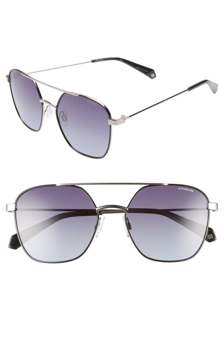 Women's Polaroid 56mm Polarized Square Aviator Sunglasses - Black Ruthenium