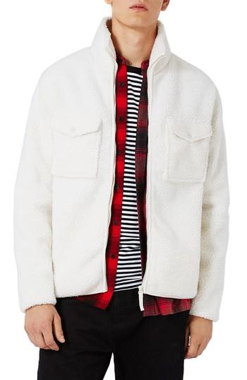 Men's Topman Borg Textured Fleece Jacket, Size - White