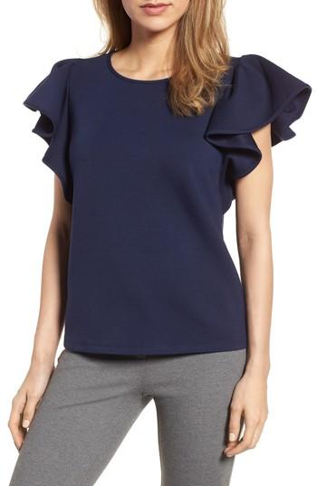 Women's Halogen Ruffle Sleeve Neoprene Top - Blue