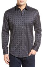 Men's Bugatchi Shaped Fit Check Sport Shirt, Size - Grey