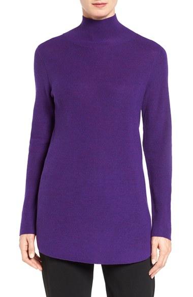 Women's Eileen Fisher Fine Rib Merino Turtleneck Tunic - Purple