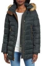 Women's Vince Camuto Quilted Coat With Faux Fur Trim Hood - Green