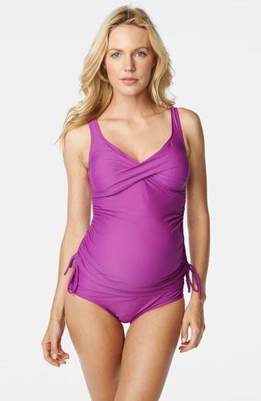 Women's Maternal America Ruched Maternity Tankini Swimsuit - Pink