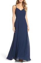 Women's Lulus Flutter Strap A-line Chiffon Gown - Blue