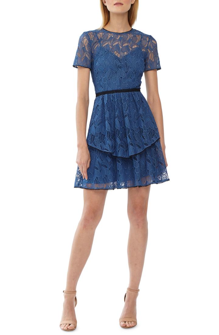 Women's Ml Monique Lhuillier Lace Tiered Skirt Cocktail Dress - Blue