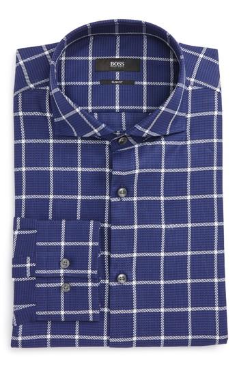 Men's Boss Jason Slim Fit Windowpane Dress Shirt - Blue