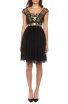 Women's Lace & Beads Embroidered Mesh Skater Dress - Black