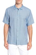 Men's Tommy Bahama Geo Getaway Standard Fit Print Silk Camp Shirt, Size - Blue