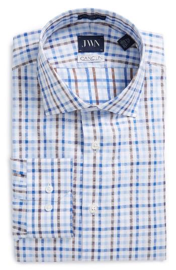 Men's John W. Nordstrom Trim Fit Check Dress Shirt - 32/33 - Blue
