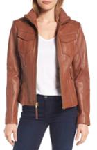 Women's Michael Michael Kors Front Zip Leather Jacket - Beige