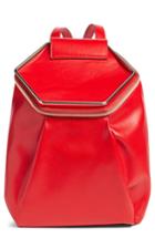 Leith Metal Handle Faux Leather Convertible Backpack - Red