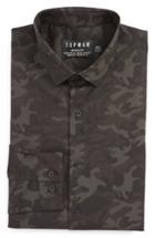 Men's Topman Camo Print Dress Shirt, Size - Green