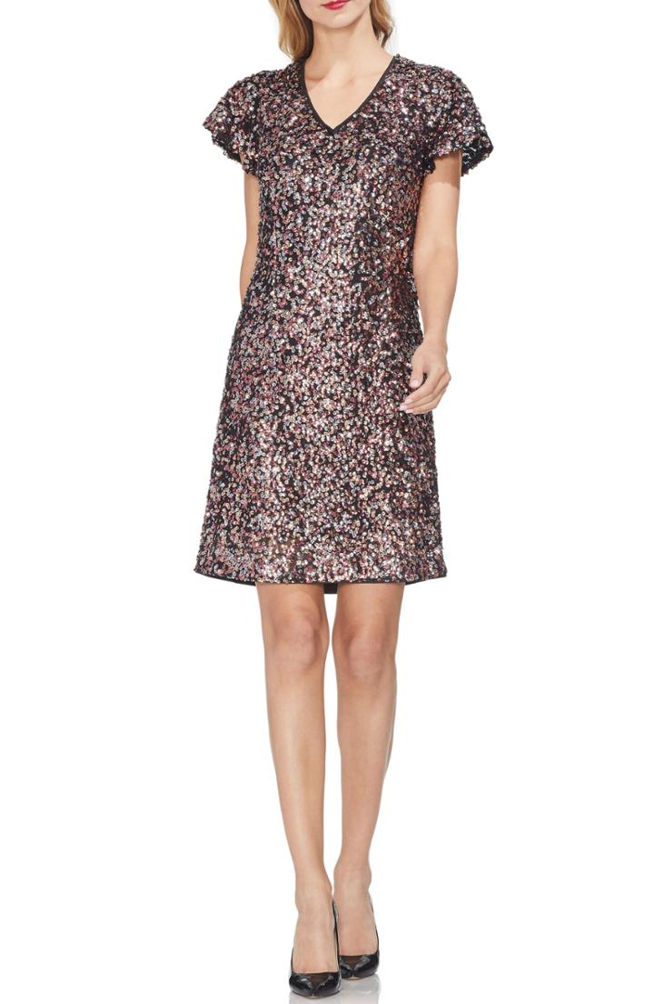 Women's Vince Camuto Flutter Sleeve Multi Sequin Shift Dress