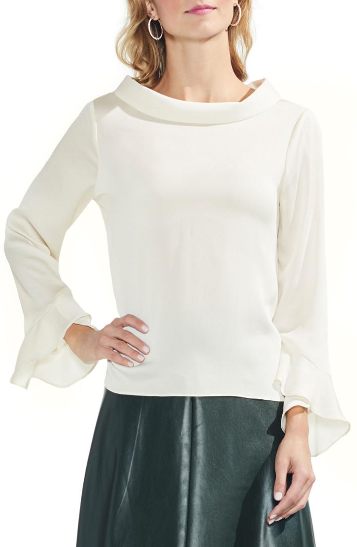 Women's Vince Camuto Flutter Cuff Hammered Satin Blouse - White