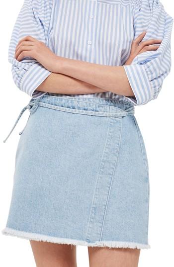 Women's Topshop Tie Wrap Denim Skirt Us (fits Like 2-4) - Blue