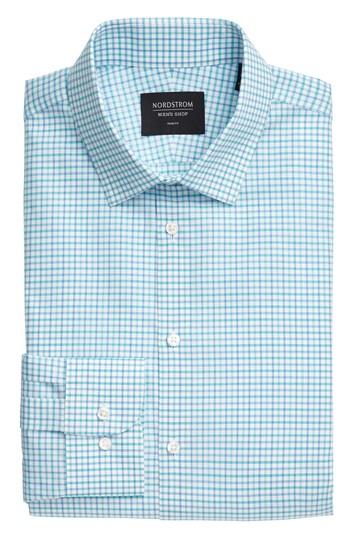 Men's Nordstrom Men's Shop Trim Fit Check Dress Shirt .5 34/35 - Blue/green
