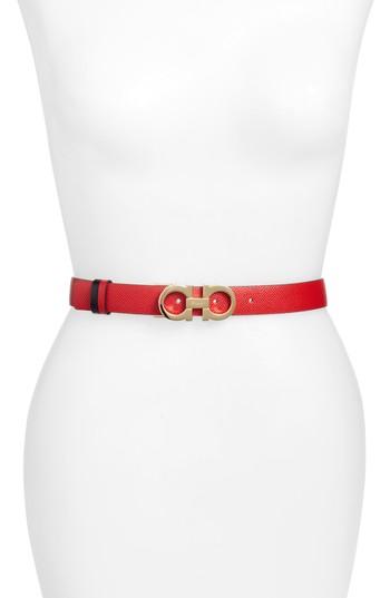 Women's Salvatore Ferragamo Reversible Gancini Calfskin Leather Belt 0 - Lipstick/ Nero