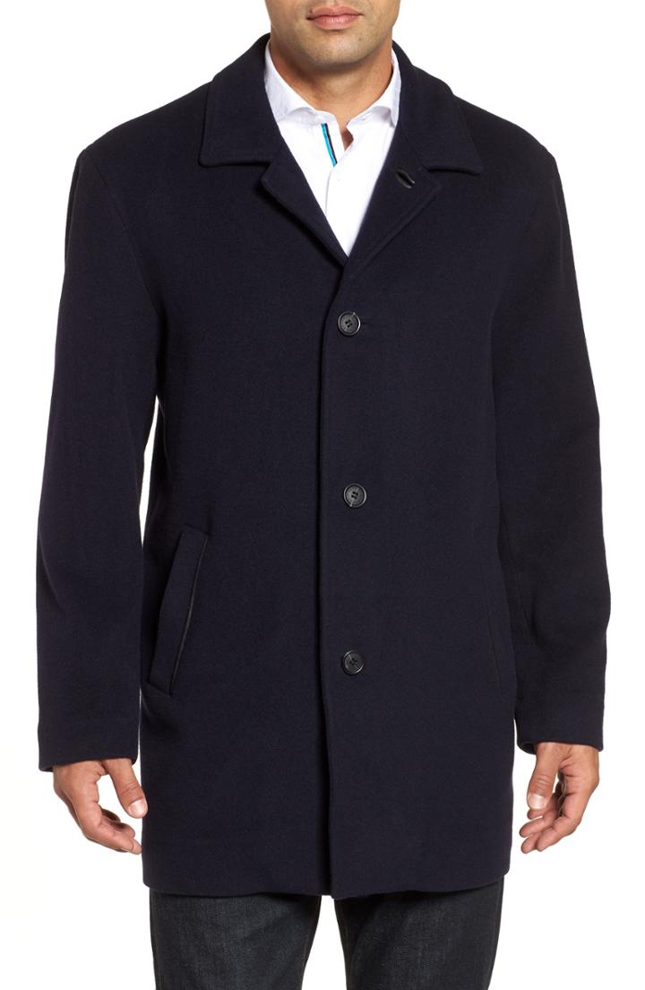 Men's Cole Haan Italian Wool Blend Overcoat, Size - Blue