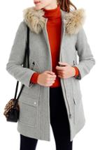 Women's J.crew Chateau Stadium Cloth Parka With Faux Fur - Grey